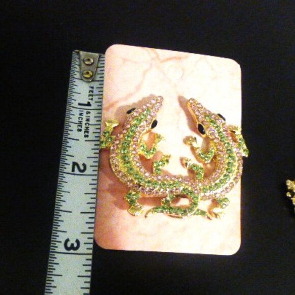 Vintage 1 of A Kind CROCODILE NECKLACE & EARRINGS Rhinestones Statement Jewelry - Picture 12 of 14